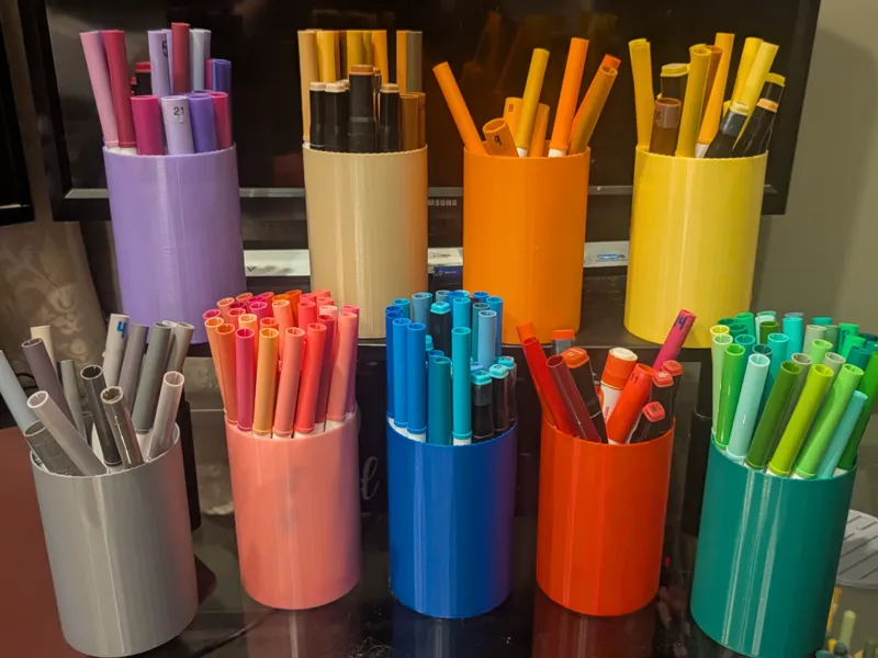 Pencil / Pen storage cups (fastest & cheapest)