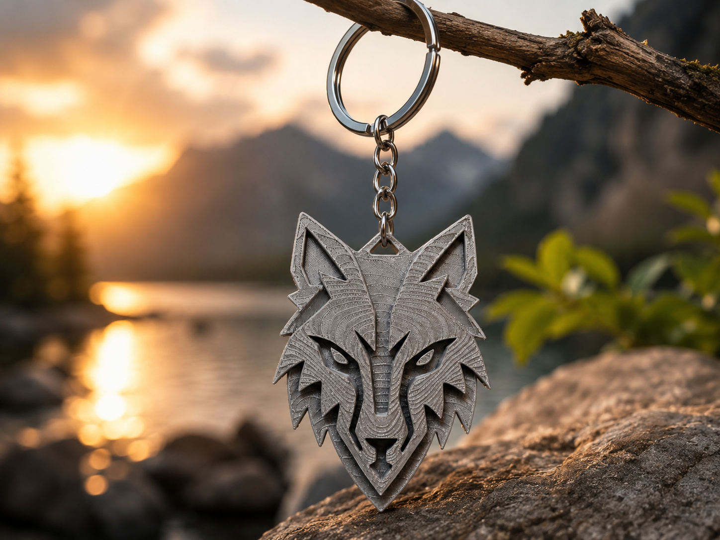 Wolf Head Keychain 3D Print Decor Model