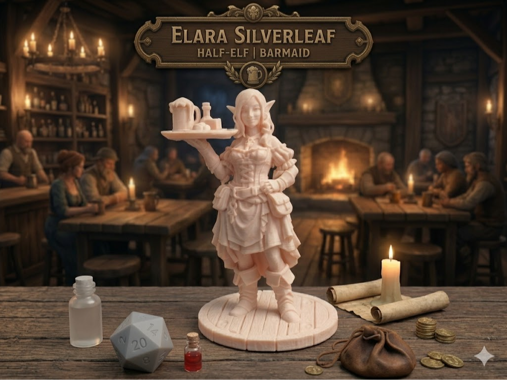 "Elara Silverleaf" the elven Barmaid