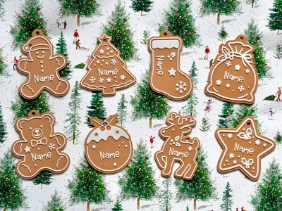 Personalised gingerbread Xmas gift tag - Set 2