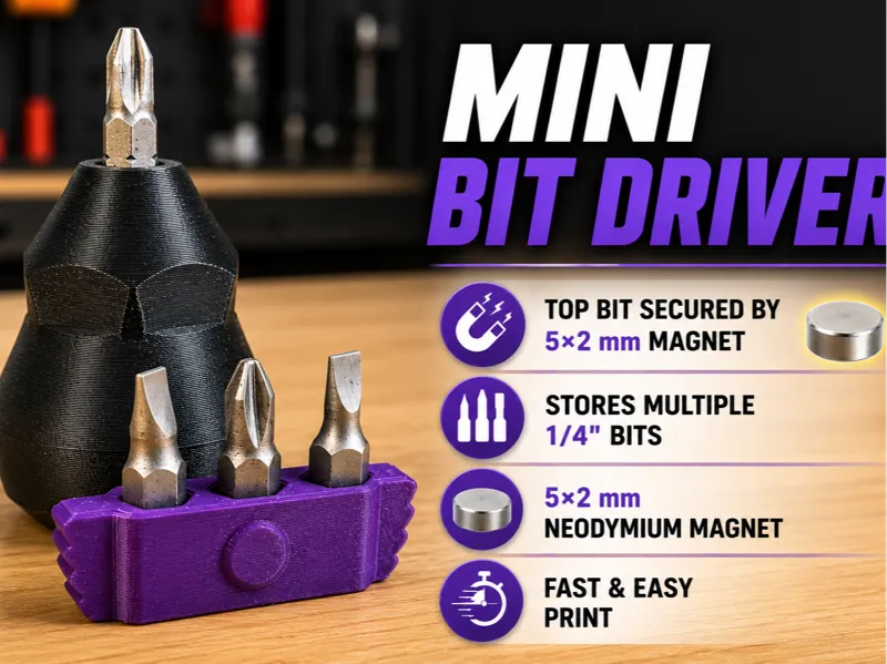 Magnetic MINI BIT DRIVER - 4 Bit Storage
