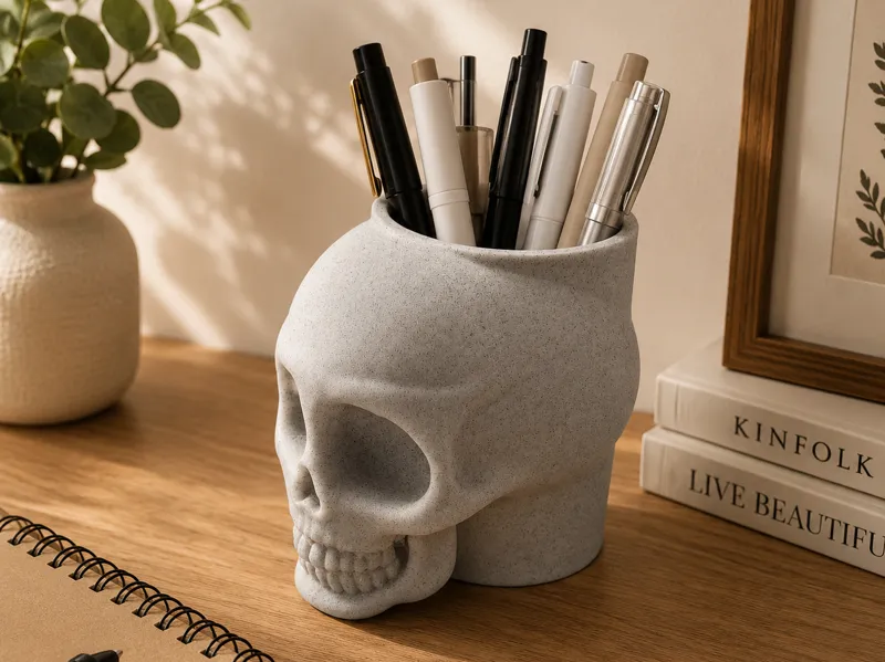 Skull Pen Holder | Gothic Desk Organizer 