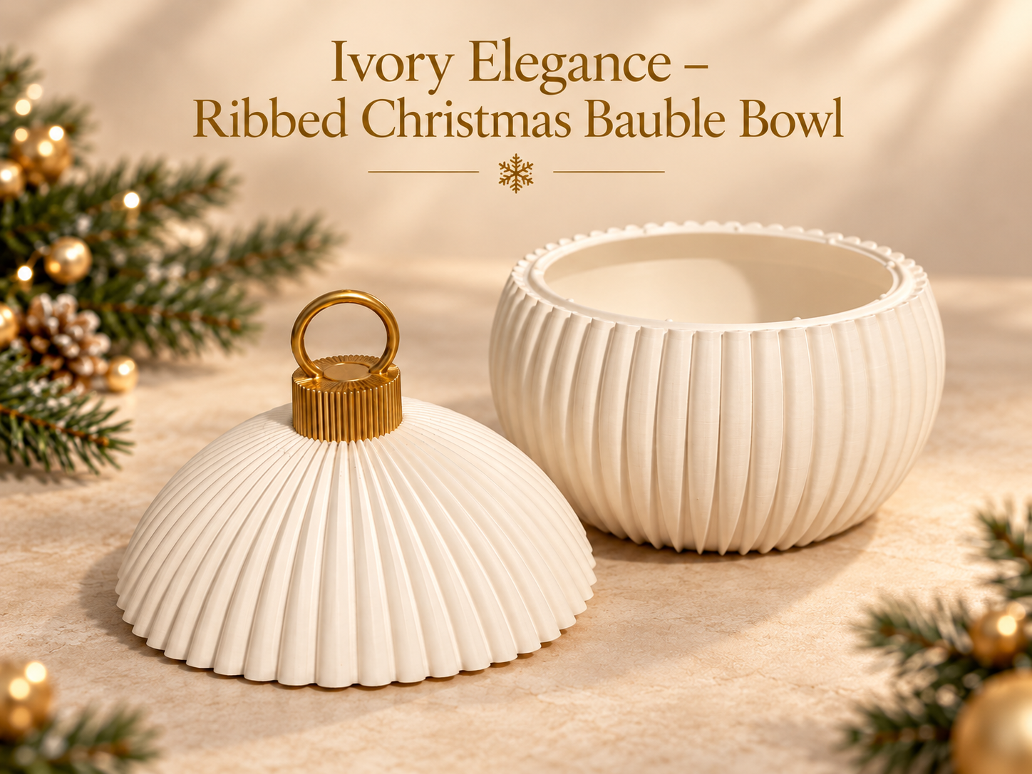 Ivory Elegance – Ribbed Christmas Bauble Bowl - 1