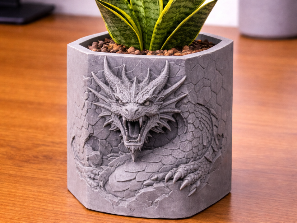 Dragon Relief Planter – Hexagon Fantasy Flower Pot