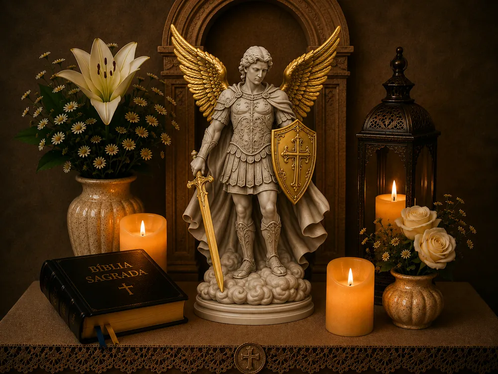 Modelo para impresión 3D: Arcanjo São Miguel - MULTIPARTE - DOURADO. Referencia del modelo original.