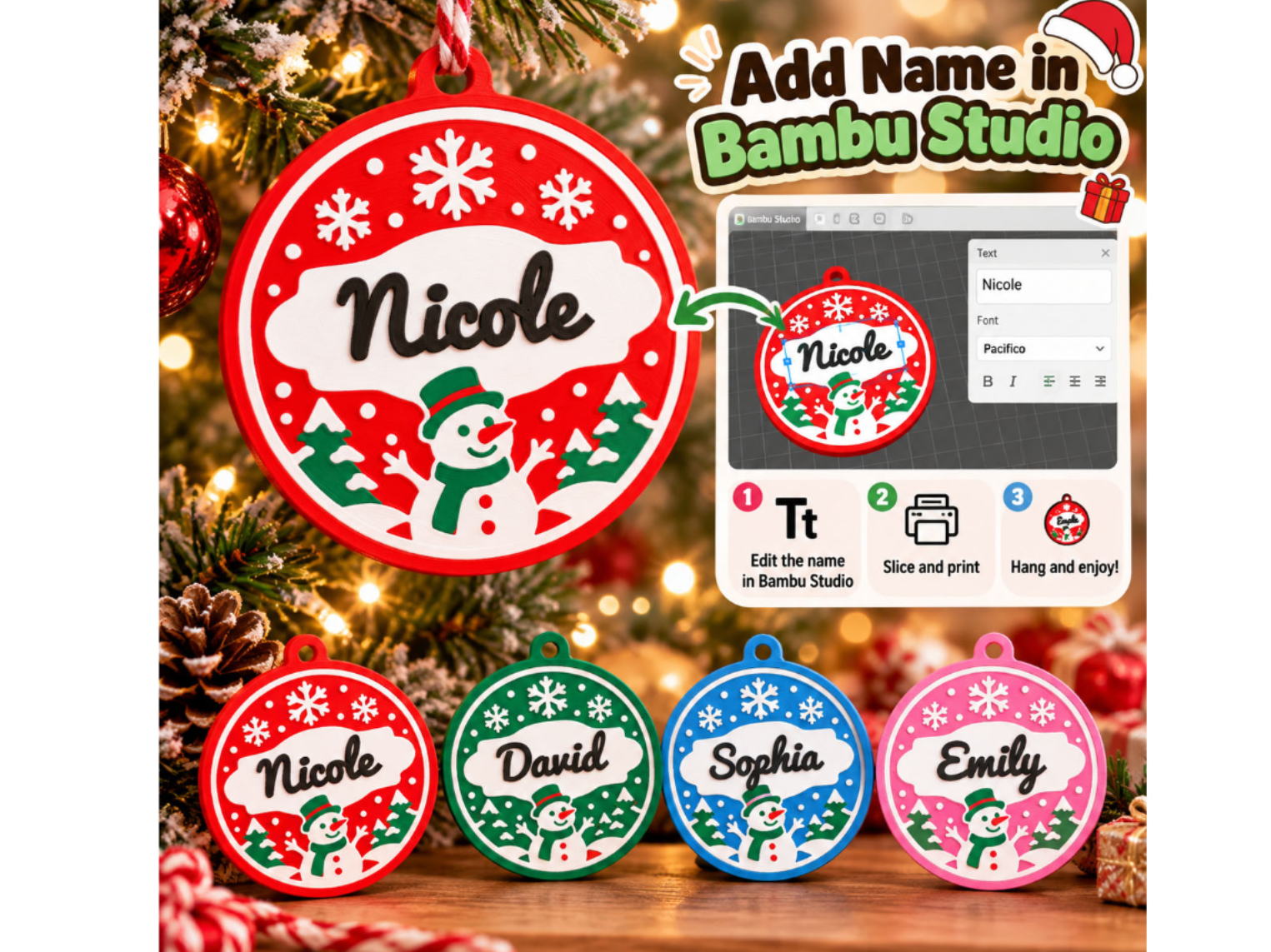 Snowman Christmas Ornament Custom Name Xmas 3D model