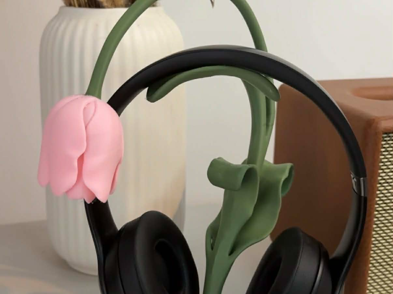 Tulip Headphone Stand Floral Desktop Accessory