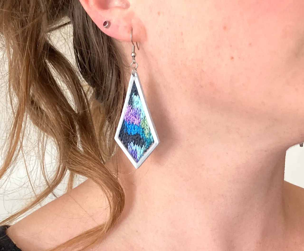 Embroidered Earrings with 3D Print + Tulle Frames view 3