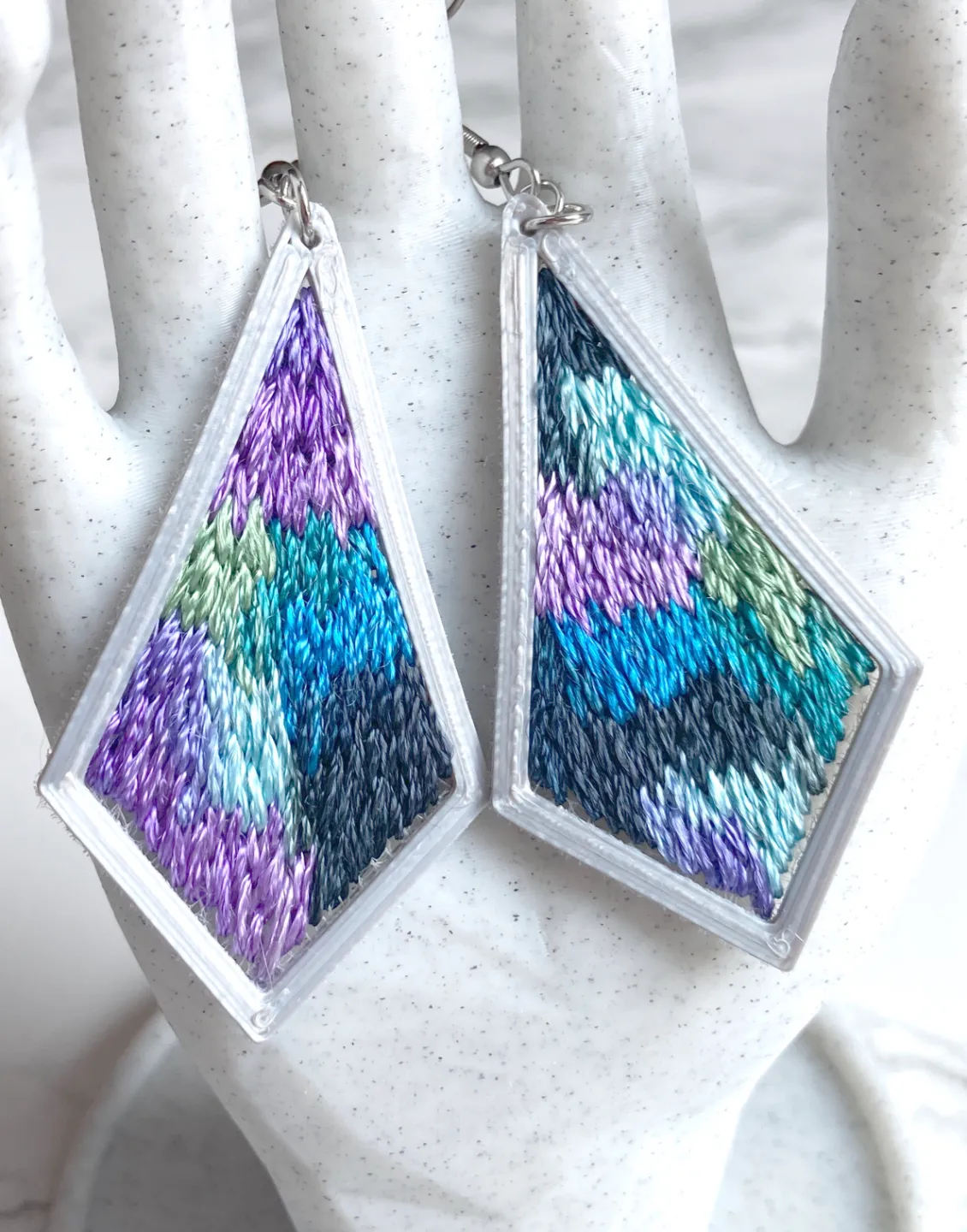 Embroidered Earrings with 3D Print + Tulle Frames view 2