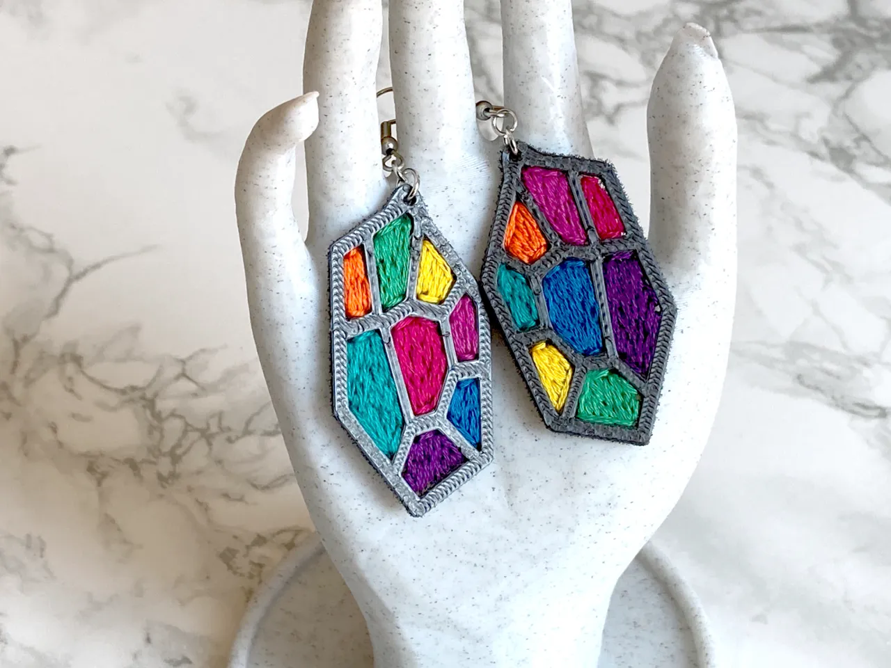 Embroidered Earrings with 3D Print + Tulle Frames view 4