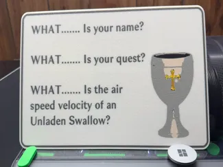 Holy Grail Sign unladen swallow