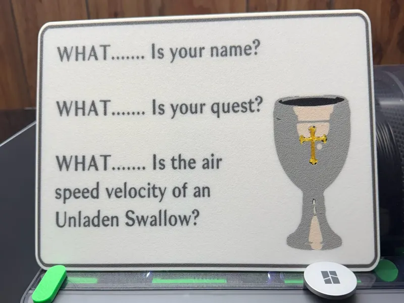 Holy Grail Sign unladen swallow