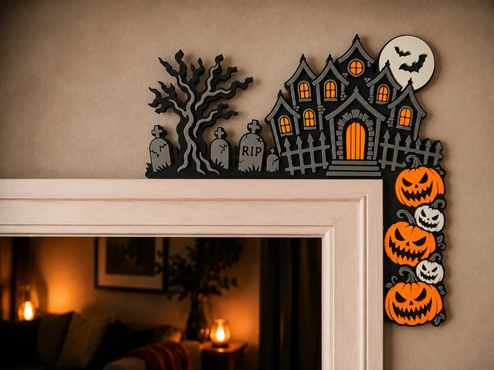 Marco decorativo: Haunted House Door/Frame Corner Decor. Referencia del modelo original.
