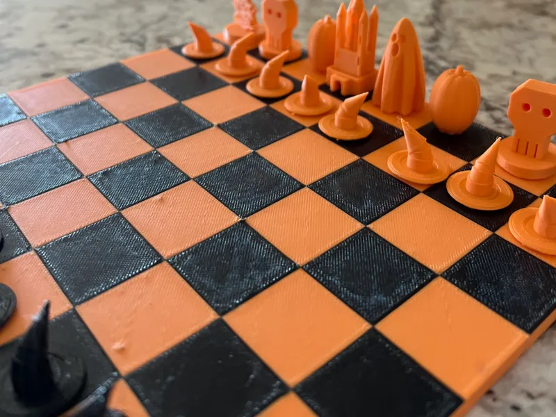 Halloween chess board and pieces