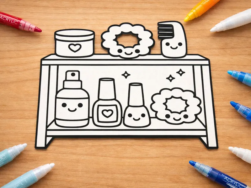 kawaii cosmetics shelf coloriage