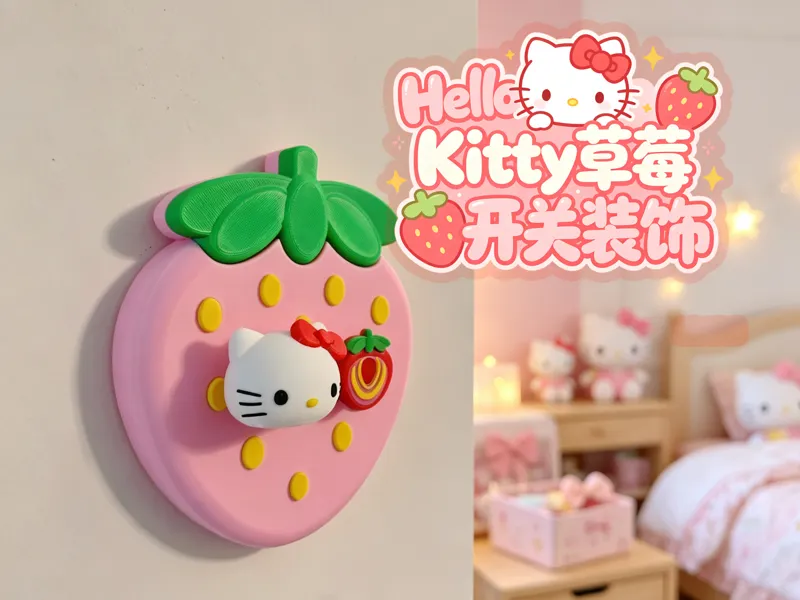 86型  凯蒂猫草莓开关装饰 儿童房装饰 萌趣开关装饰面板 Hello Kitty双开单开都可以用 
