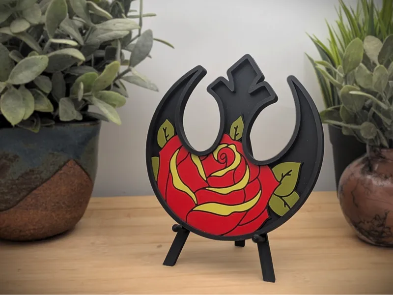 Rebel Rose art with easel