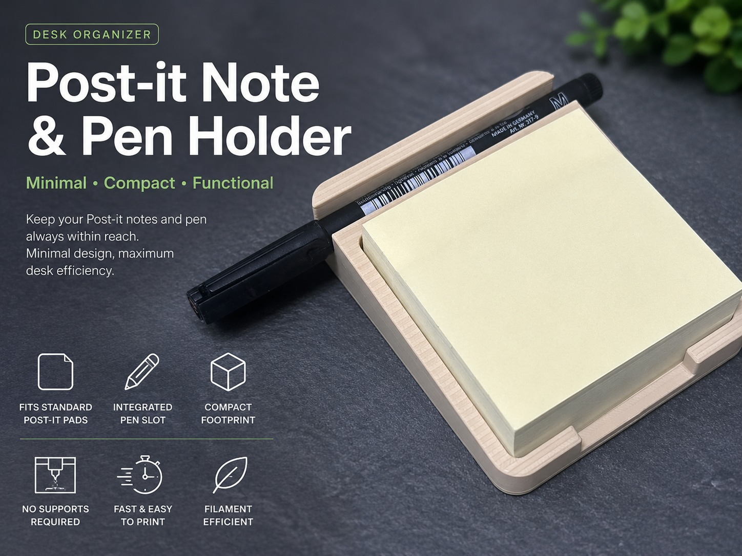 Post-it Note & Pen Holder | Minimal Desk Organizer