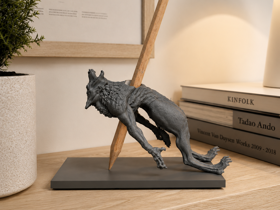 Dead Werewolf Pen Holder – Dark Fantasy Desk Decor