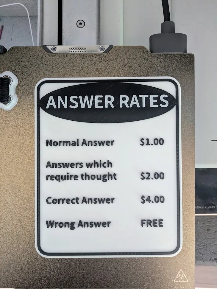 Answer Rates Sign - Free 3D Print Model - MakerWorld
