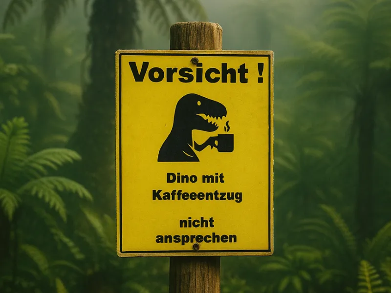 Warnschild Vorsicht Dino Kaffeeentzug