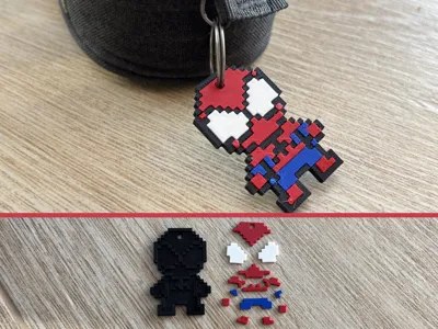 8-bit Spiderman Multipart Keychain