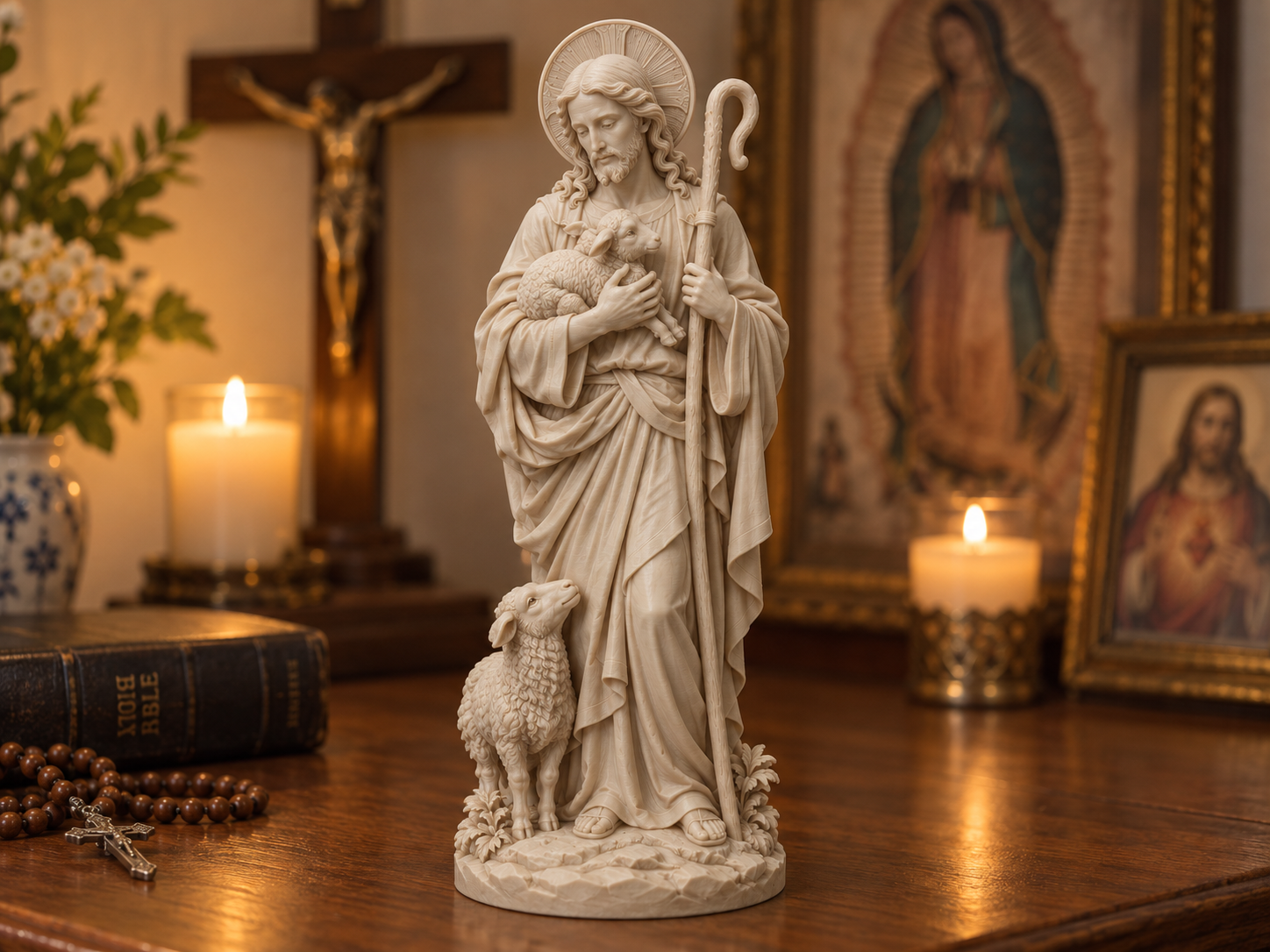 Gesù Buon Pastore, Modello 3D Stampabile - 3D printed Sculptures, in stock in India