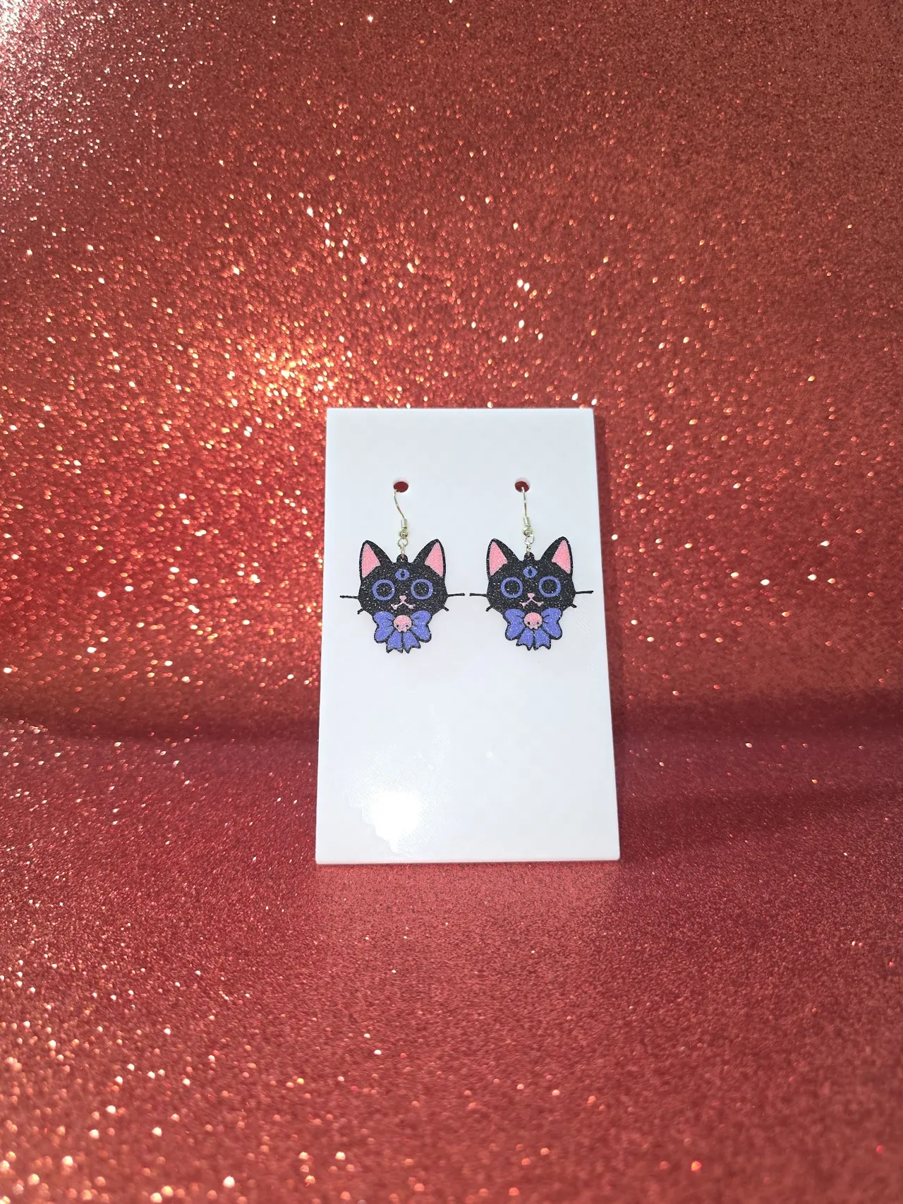Halloween cat earrings view 2