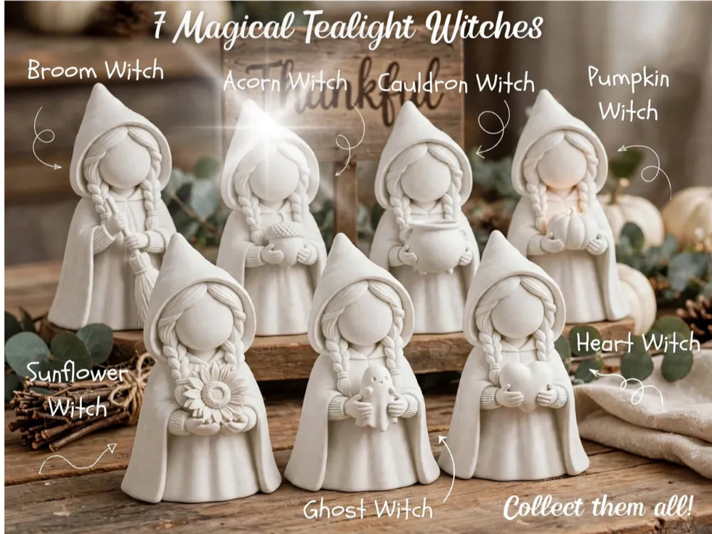 Accesorio de iluminación decorativa: Tealight Witch With Acorn Figure. Referencia del modelo original.