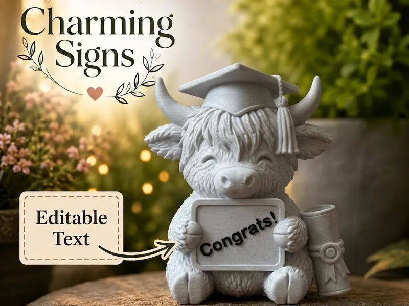 Highland Cow Graduation Charming Sign