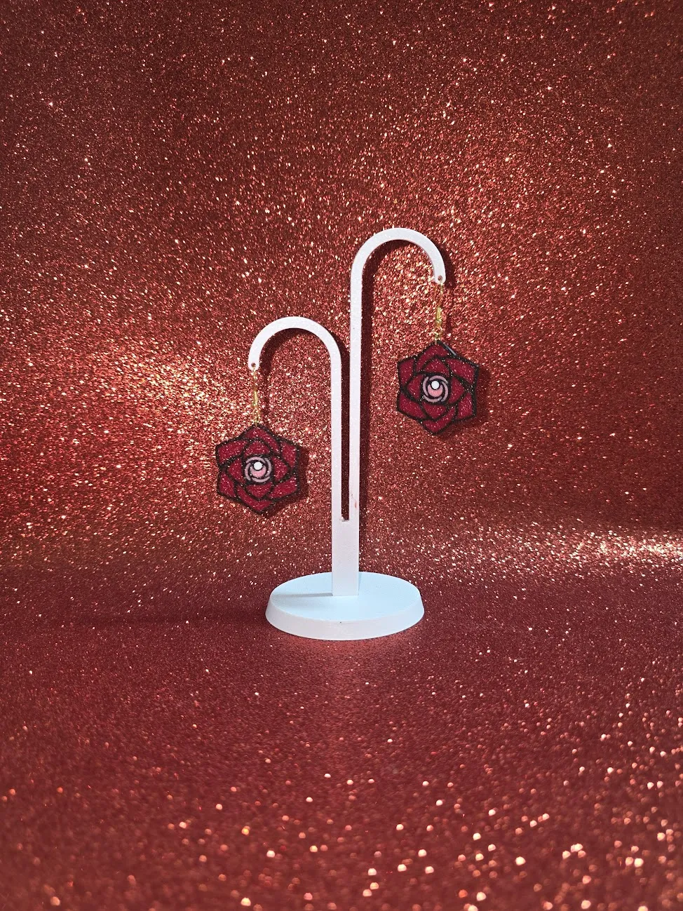Pearl rose earrings view 3