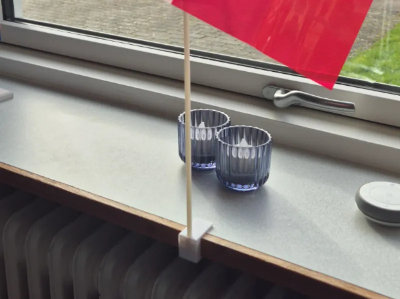 Flag holder for shelf.