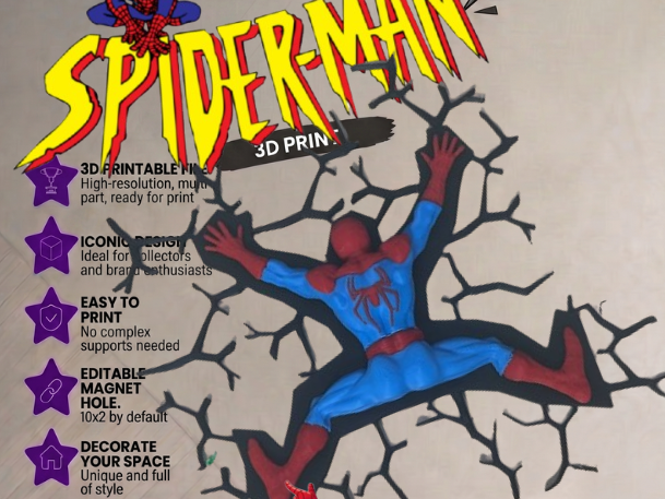 Spider-man crashed sticker magnet wall decor