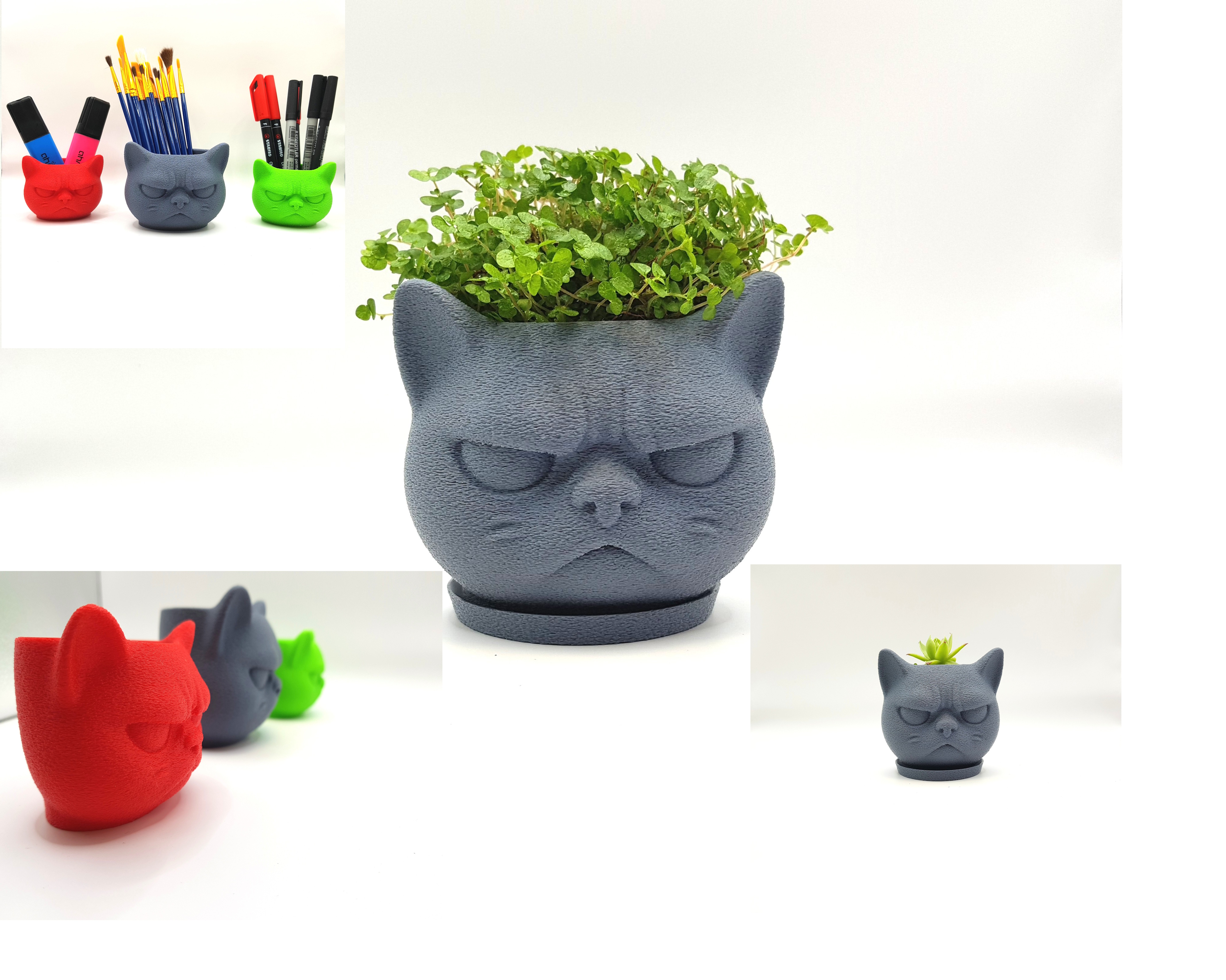 Miniatura 5 do modelo 3D Grumpy Cat Mini Pot Organizer & Planter + coaster