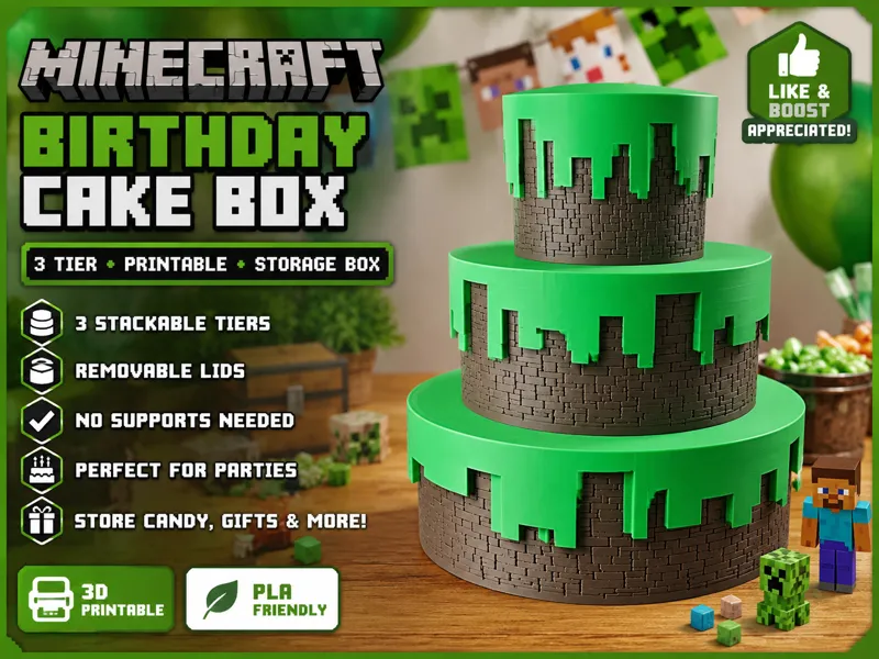 Minecraft Style Birthday Cake Box – 3 Tier