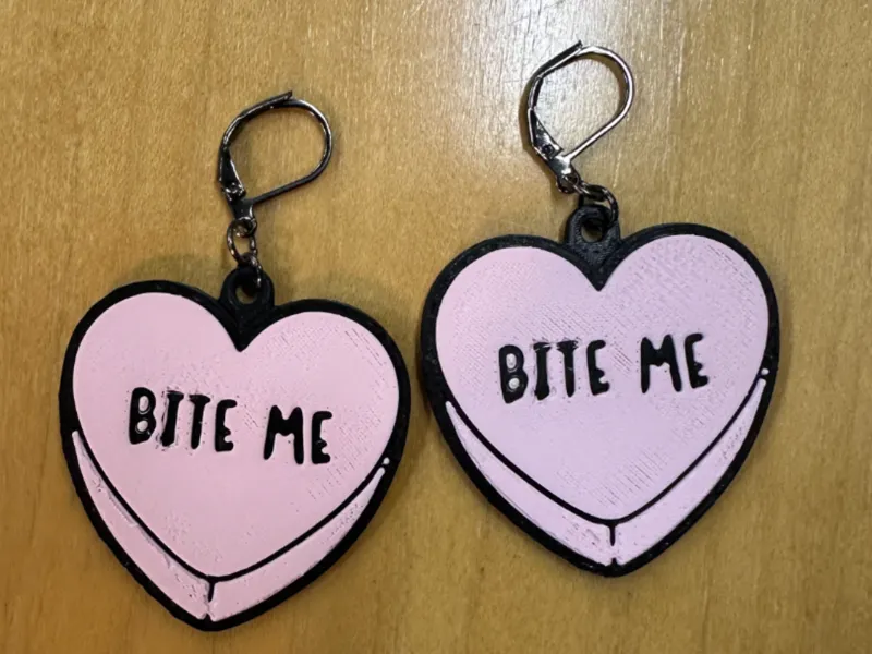 Bite Me Candy Heart Earrings -Free Commercial Lic.