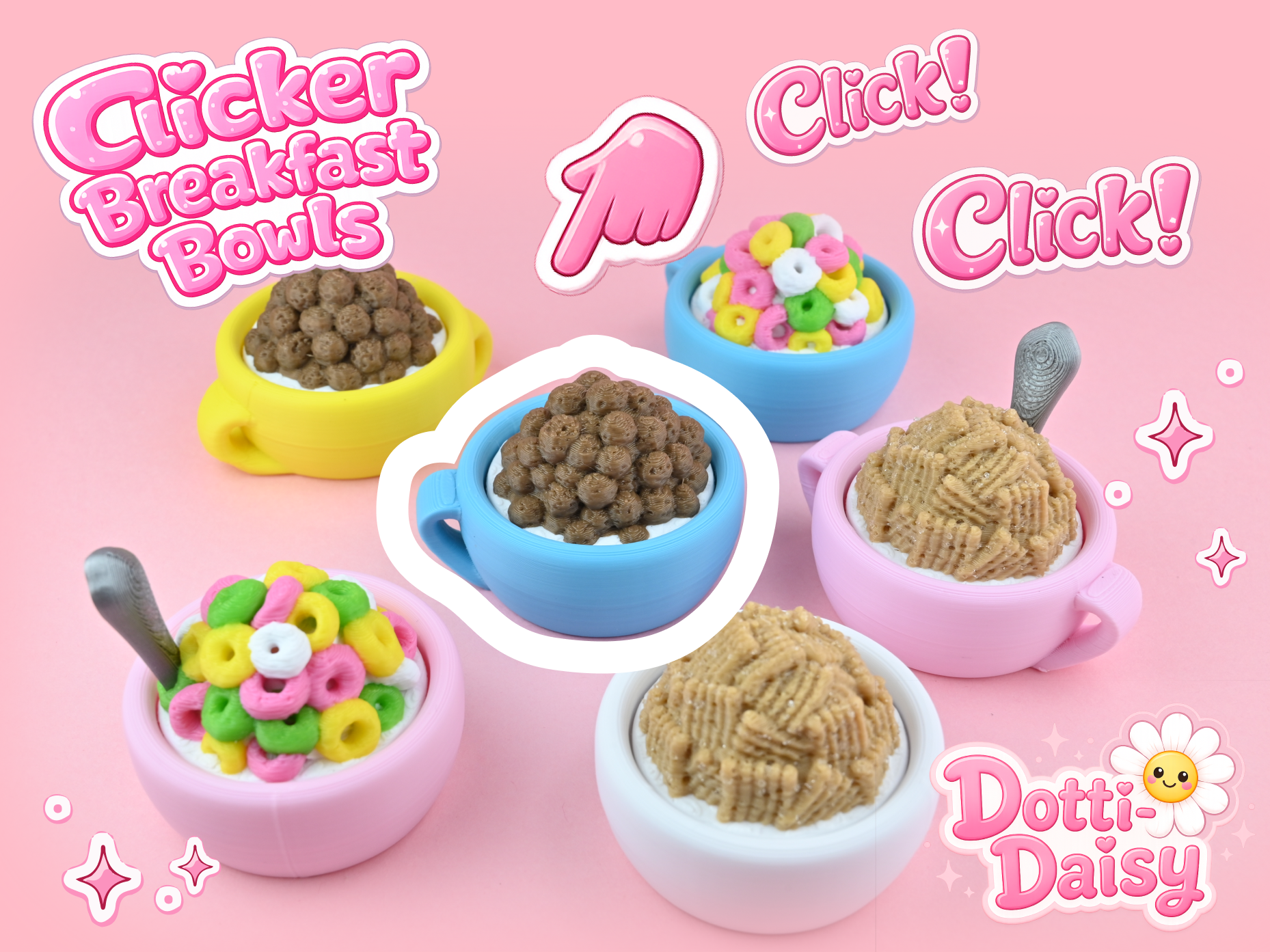 Cute Cereal Puffs Breakfast Bowl Fidget Clicker