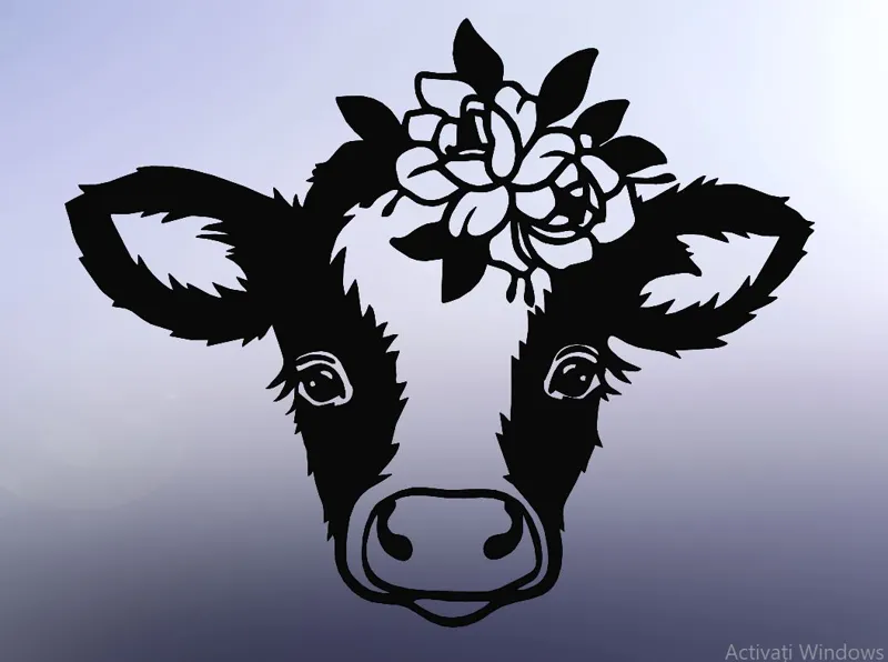 LINE ART COW, 2D COW, CUTE COW, FLOWER COW, 2D ART