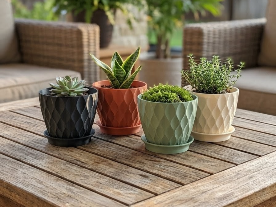 Miniatura 1 do modelo 3D Wave Texture Minimalist Planter with Drainage Tray