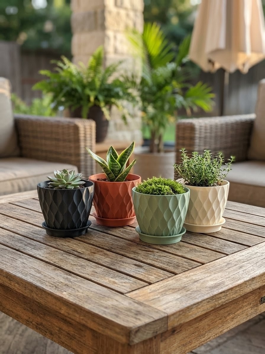 Miniatura 2 do modelo 3D Wave Texture Minimalist Planter with Drainage Tray