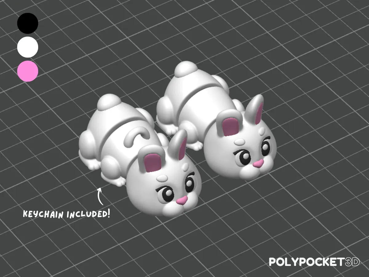 Cute Flexi Bunny with Keychain - No Supports view 4