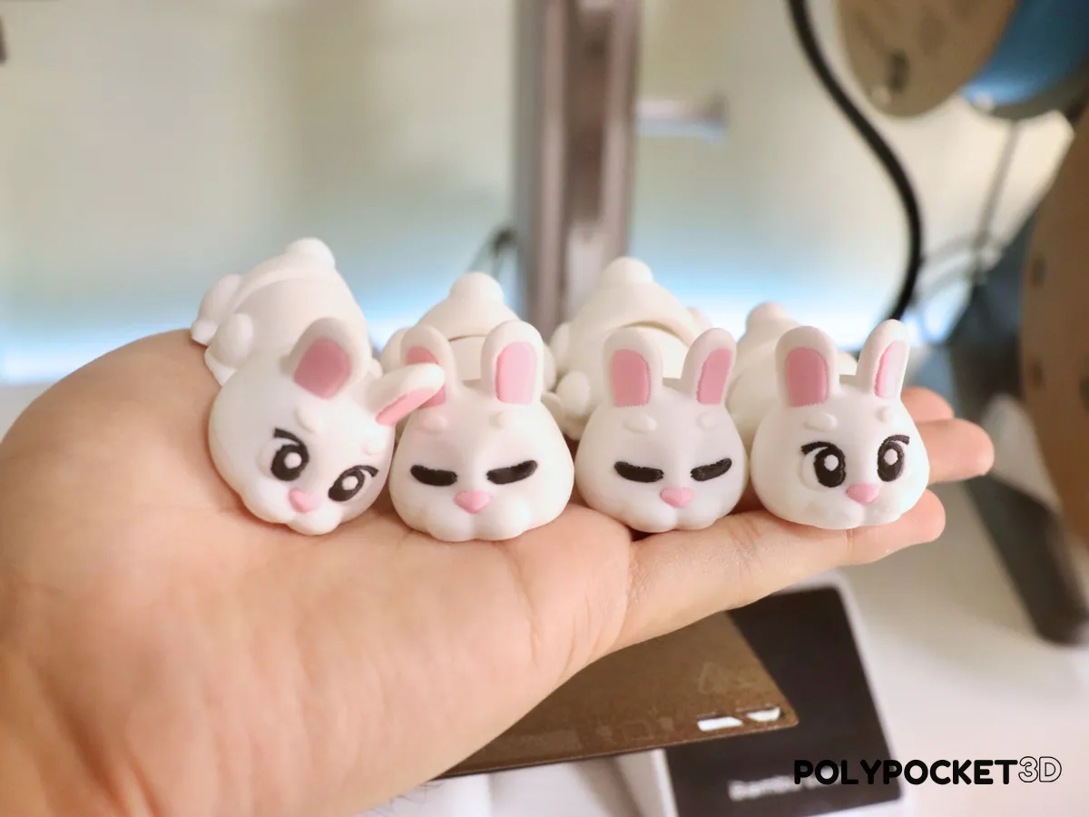 Cute Flexi Bunny with Keychain - No Supports view 3