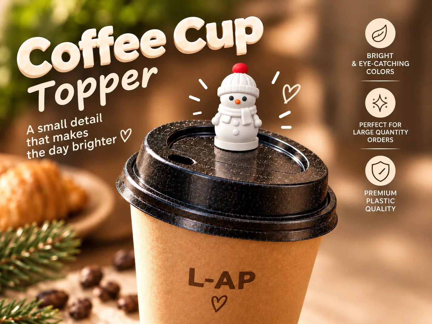 Snowman Coffee Cup Lid Topper - Drink Decoration - 1