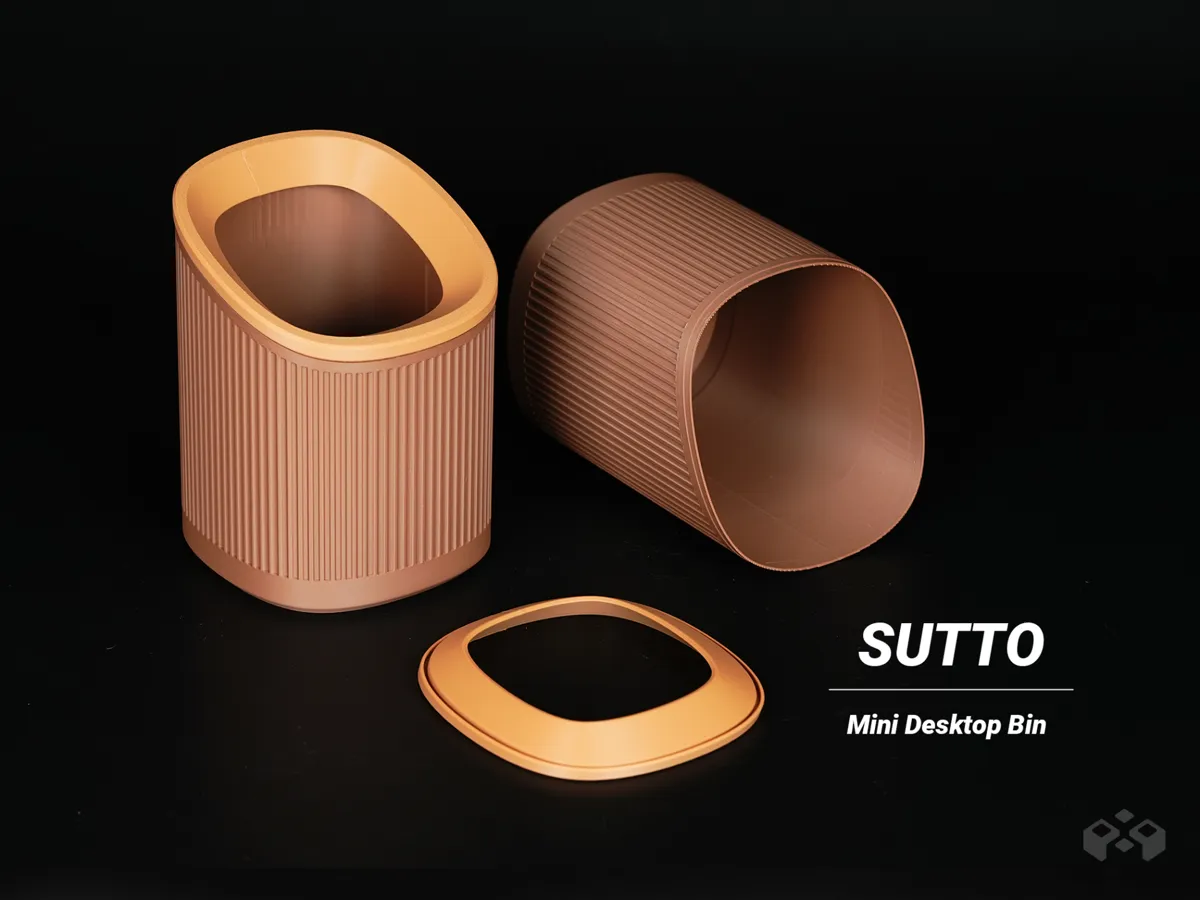 Desktop Bin - Ribbed Design  by Meyui MakerWorld: Download Free 3D Models - 3D model önizlemesi