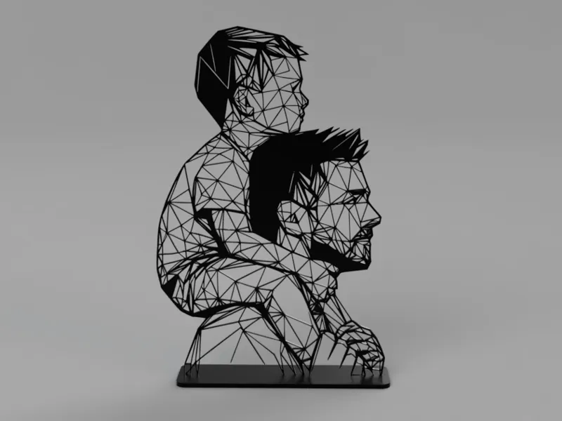 Low poly Dad & Son with stand
