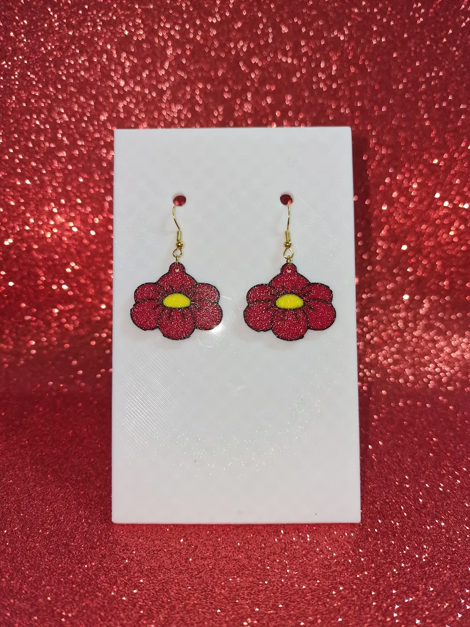 Hibiscus earrings view 2