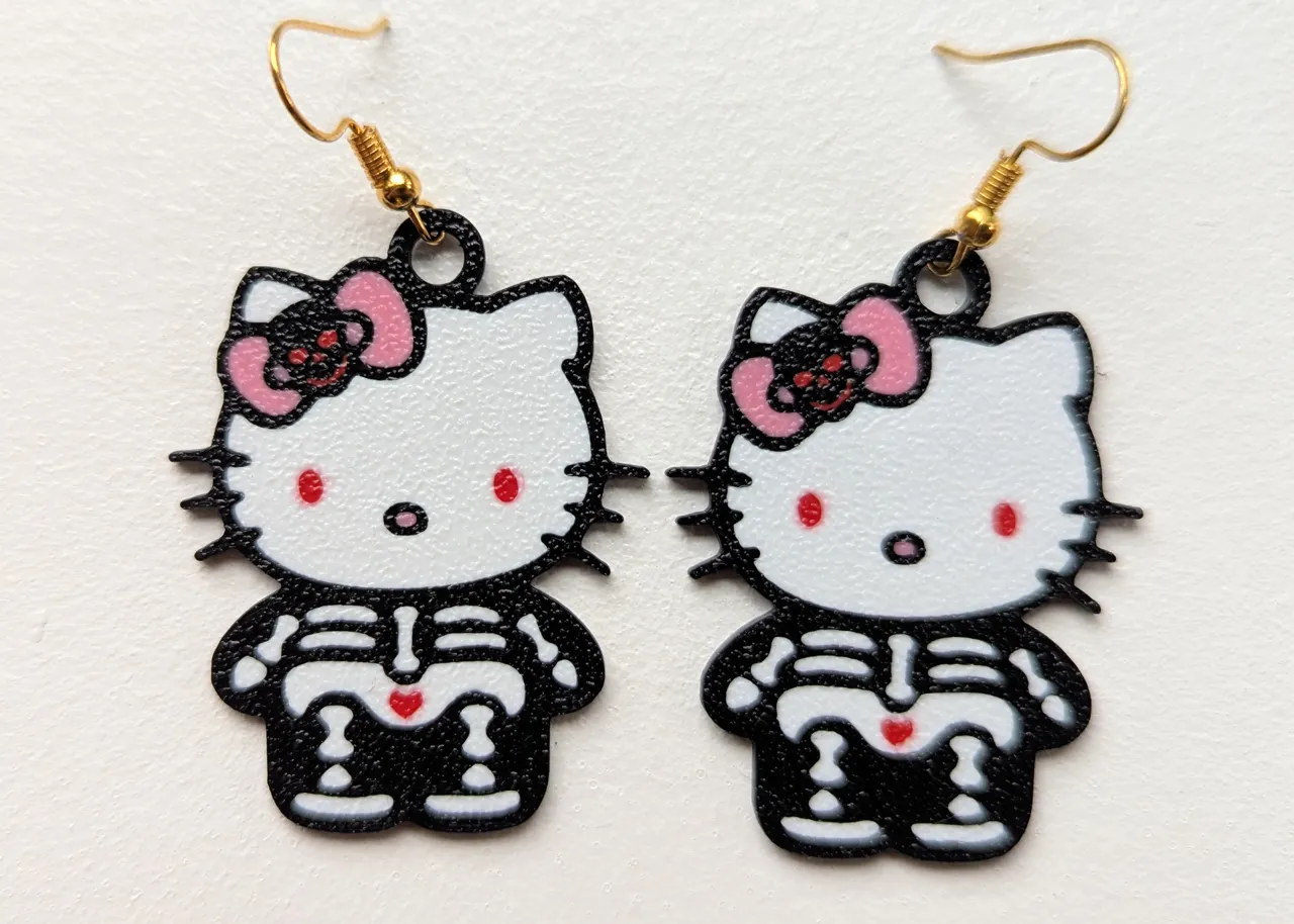 Cat with bow Halloween Skeleton Earrings view 2