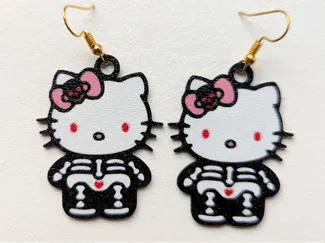 Cat with bow Halloween Skeleton Earrings
