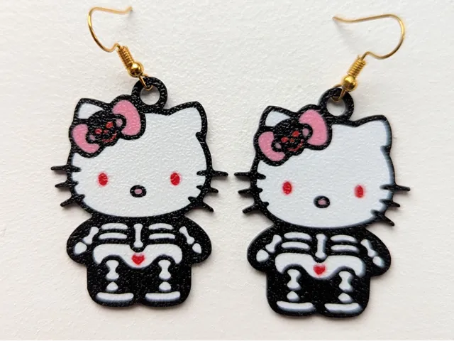 Cat with bow Halloween Skeleton Earrings