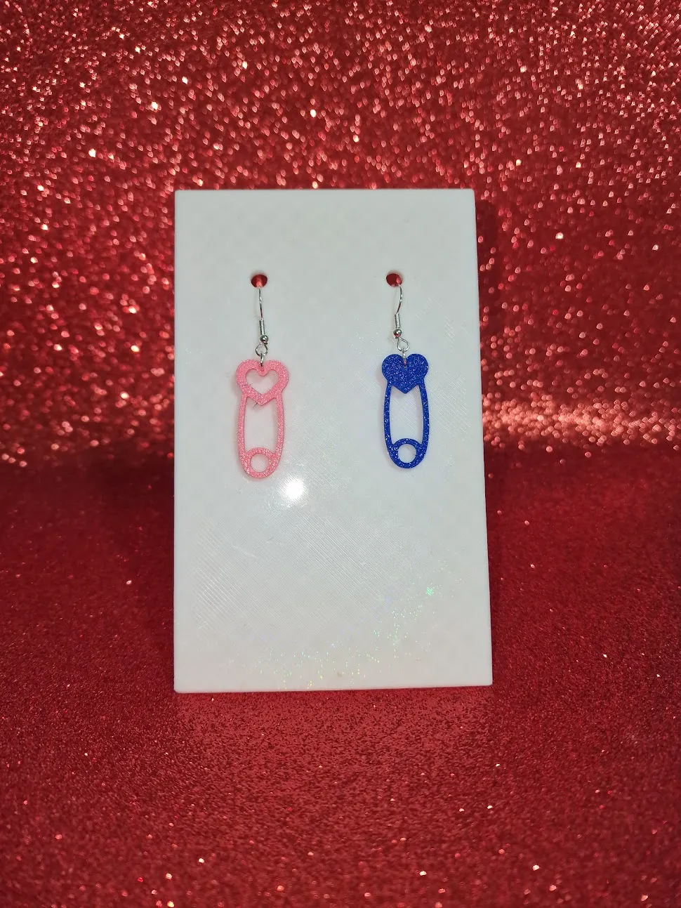 Safety pin heart earrings view 2